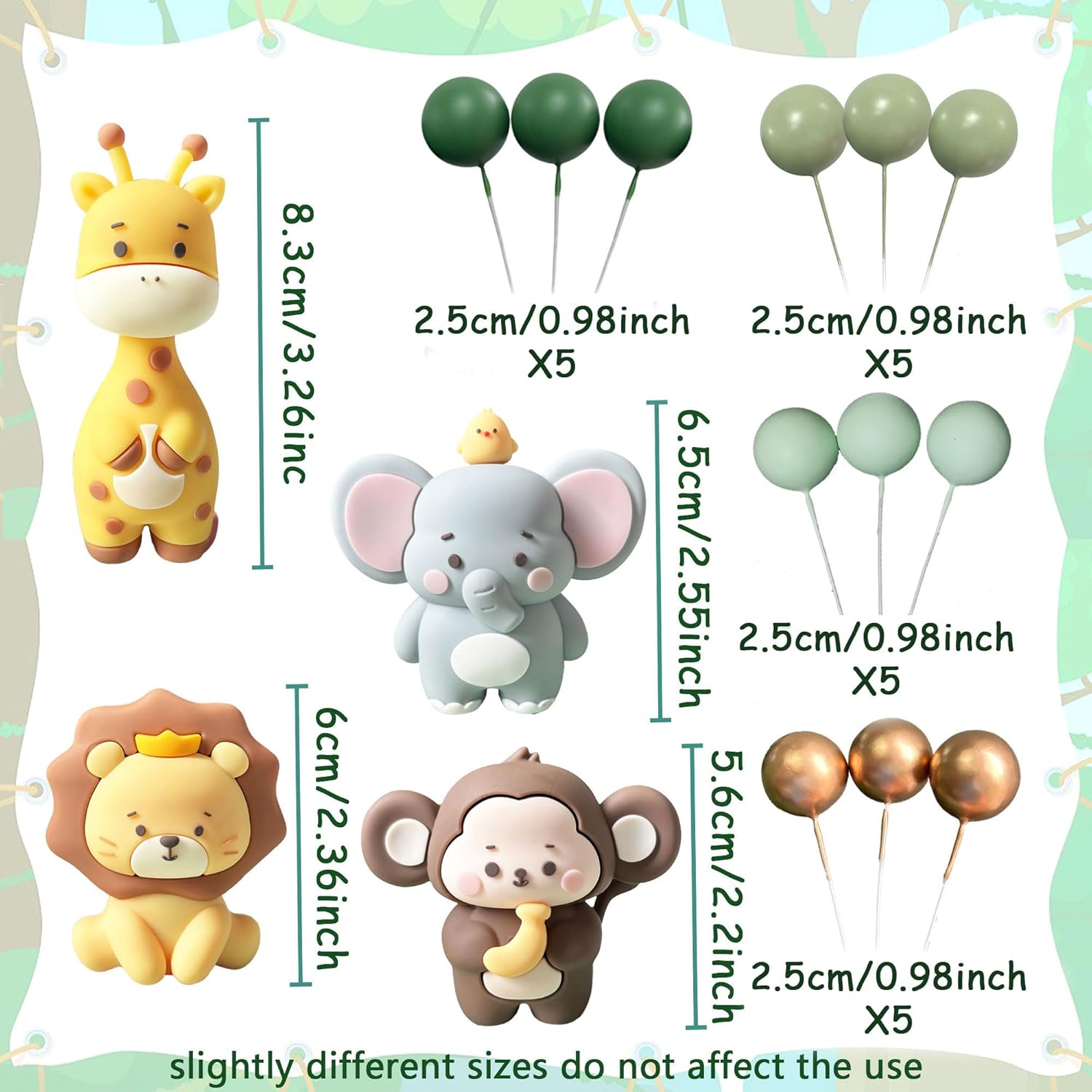 

24PCS Cute Jungle Baby Shower Cake Decoration Safari Animals Cake Decoration Giraffe Monkey Elephant Lion Cake Topper