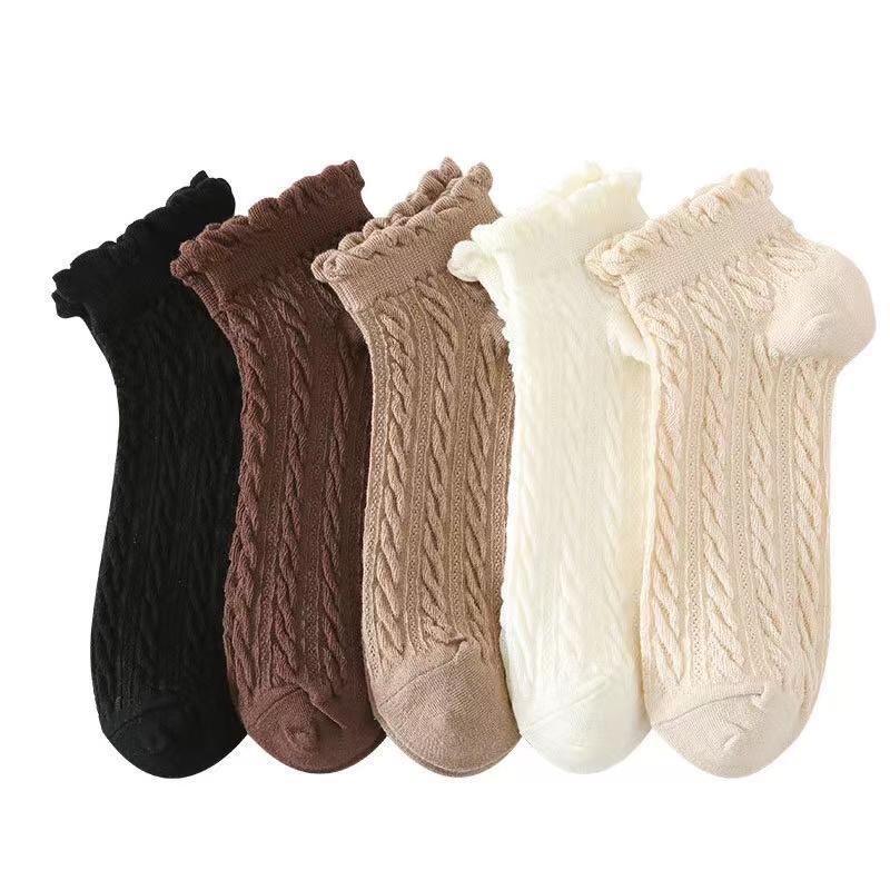 Femme Est Été Mince Dégradé Uni Coton Simple Doux Mignon Chaussettes Confortable Bord Oreille de Bois Vêtement Mode Lolita