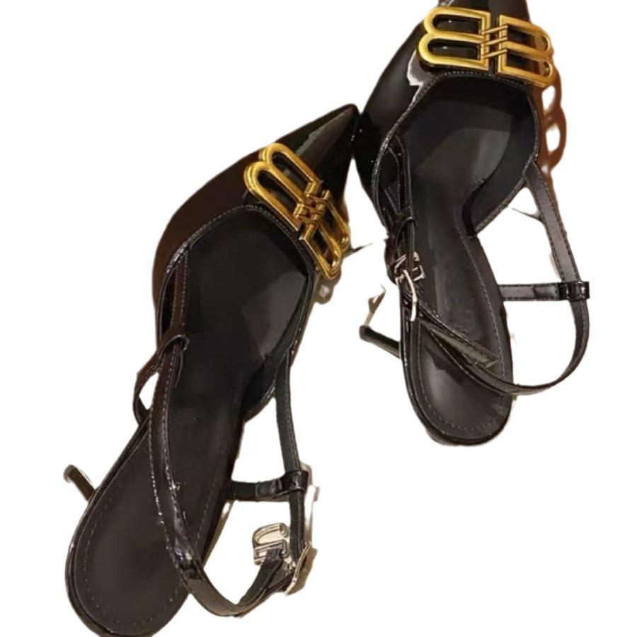 [Spot] Black High-heeled Shoes for Women 2025 New Metal Buckle Pointed Thin Heel French Temperament Single Shoes for Women