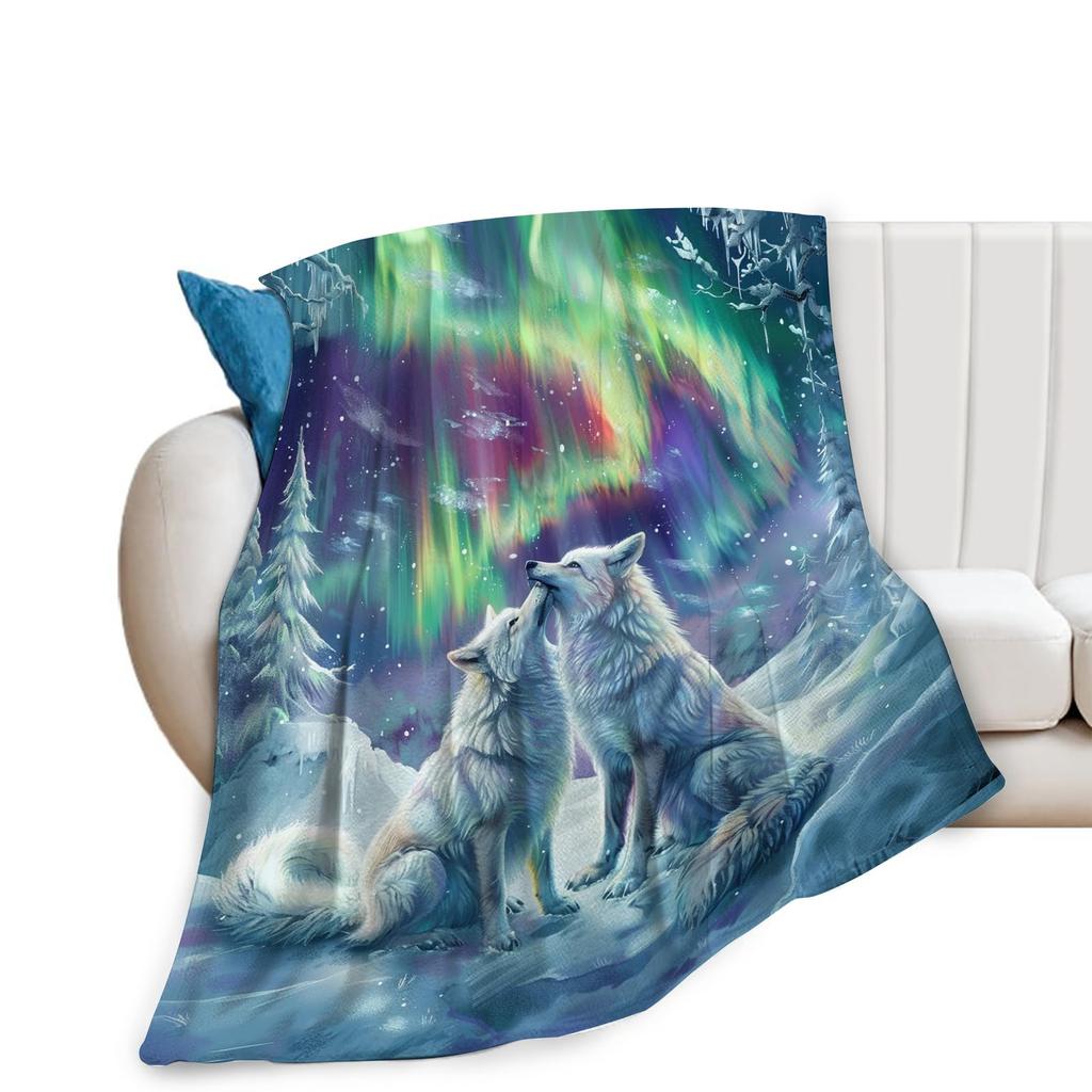 Wolf Deken Wilde Dier Wolf Print Fleece Deken Zacht Lichtgewicht Warm Flanellen Plaid voor Beddengoed Bank Tweepersoons King