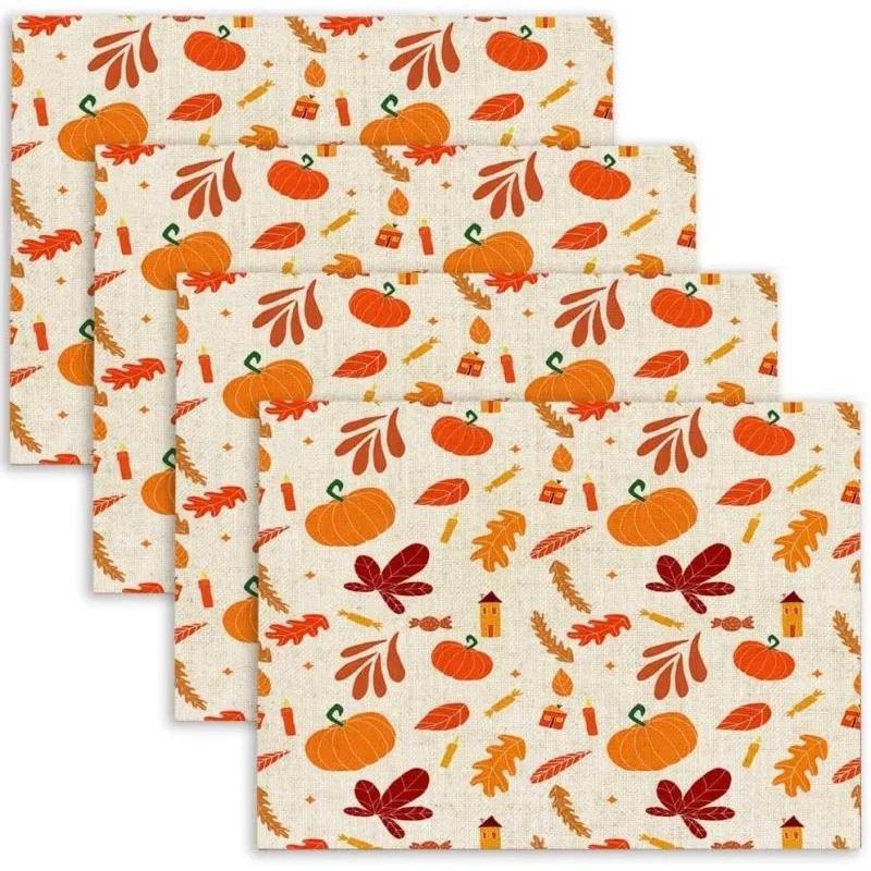 1PC Happy Thanksgiving with Falling Leaves Placemats Autumn Holiday Decoration for Dining Table