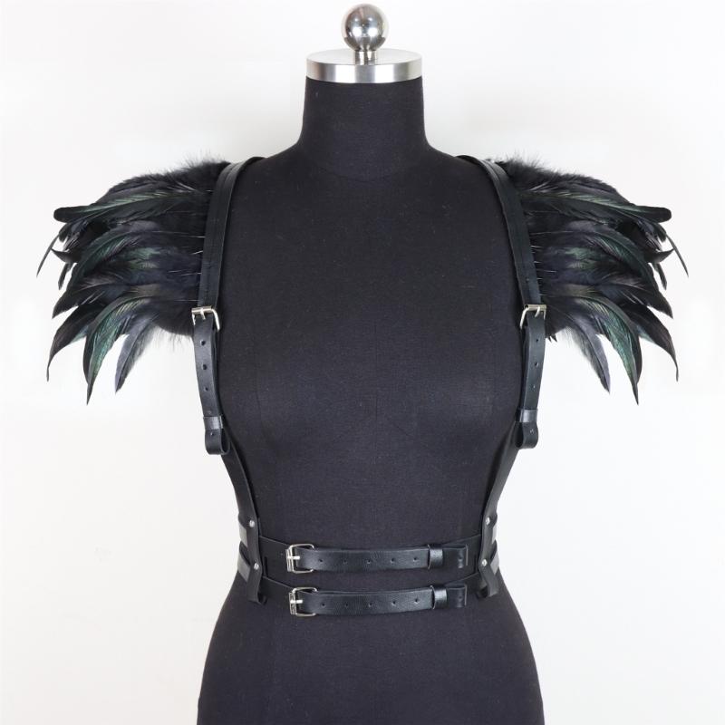 Body Harness Feathers Hollow Out Tops Epaulette Shoulder Wing Punk Goth Raves Festival Burning Man Costumes for Womens