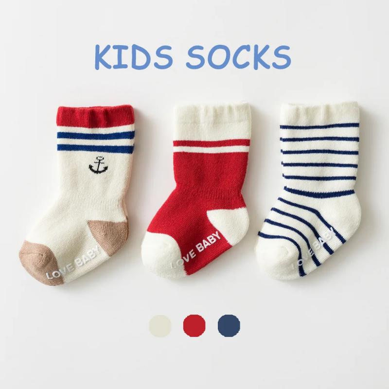 3 paia di calzini per bambini piccoli, per neonati, pre-camminati, invernali, spessi, in spugna di cotone, per bambine, autunnali, antiscivolo, carini, da 0 a 5 anni