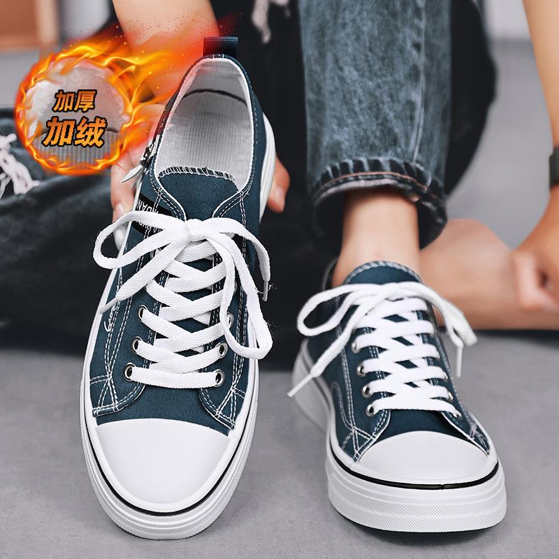 Canvas men's shoes 2025 new autumn and winter velvet cotton shoes men's casual sports running shoes low-top flat-soled trendy shoes