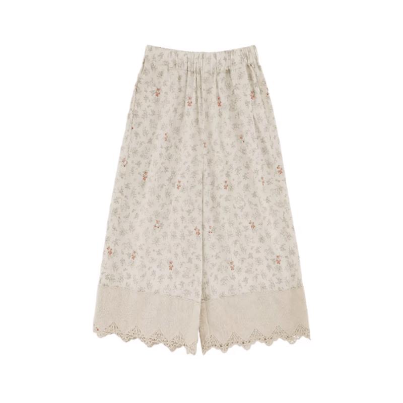 Girls  Summer Digital Print Cropped Wide-Leg Casual Pants 90 бежевого медведя