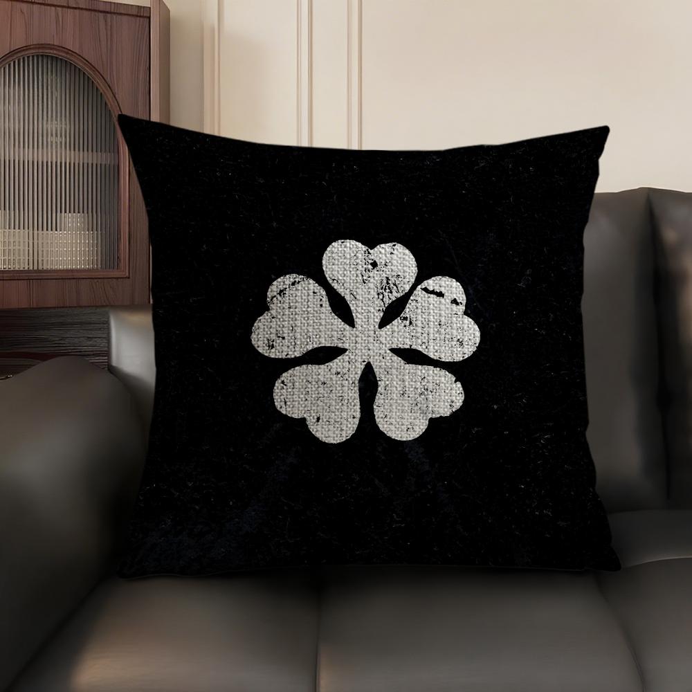 B-Black C-Clover Anime Cushion Cover Natural Linen Organic Fabric Double-Sided Printing Sofa Home Decor Gift Pillow Case