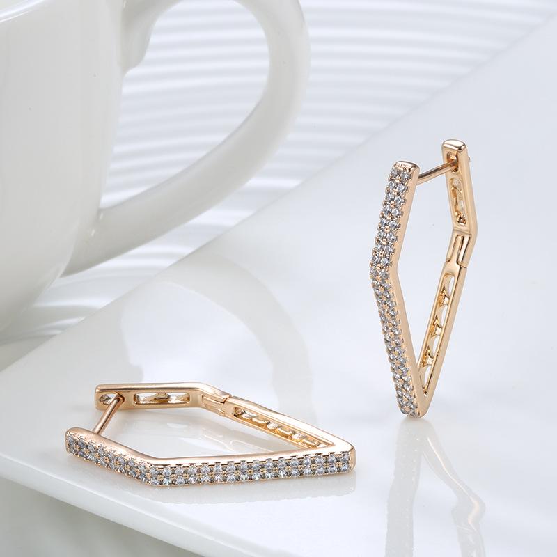 Temperament Zircon Geometric Earrings Ear Buckles Women's, Stylish Simple Rose Gold Pentagon Earrings, Jewelry