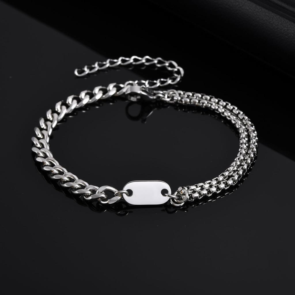A-Z Initial Bracelets for Men Women,Waterproof Cuban Chain,Double Layered Box Link Chain Bracelets,Alphabet Name Jewelry Gift