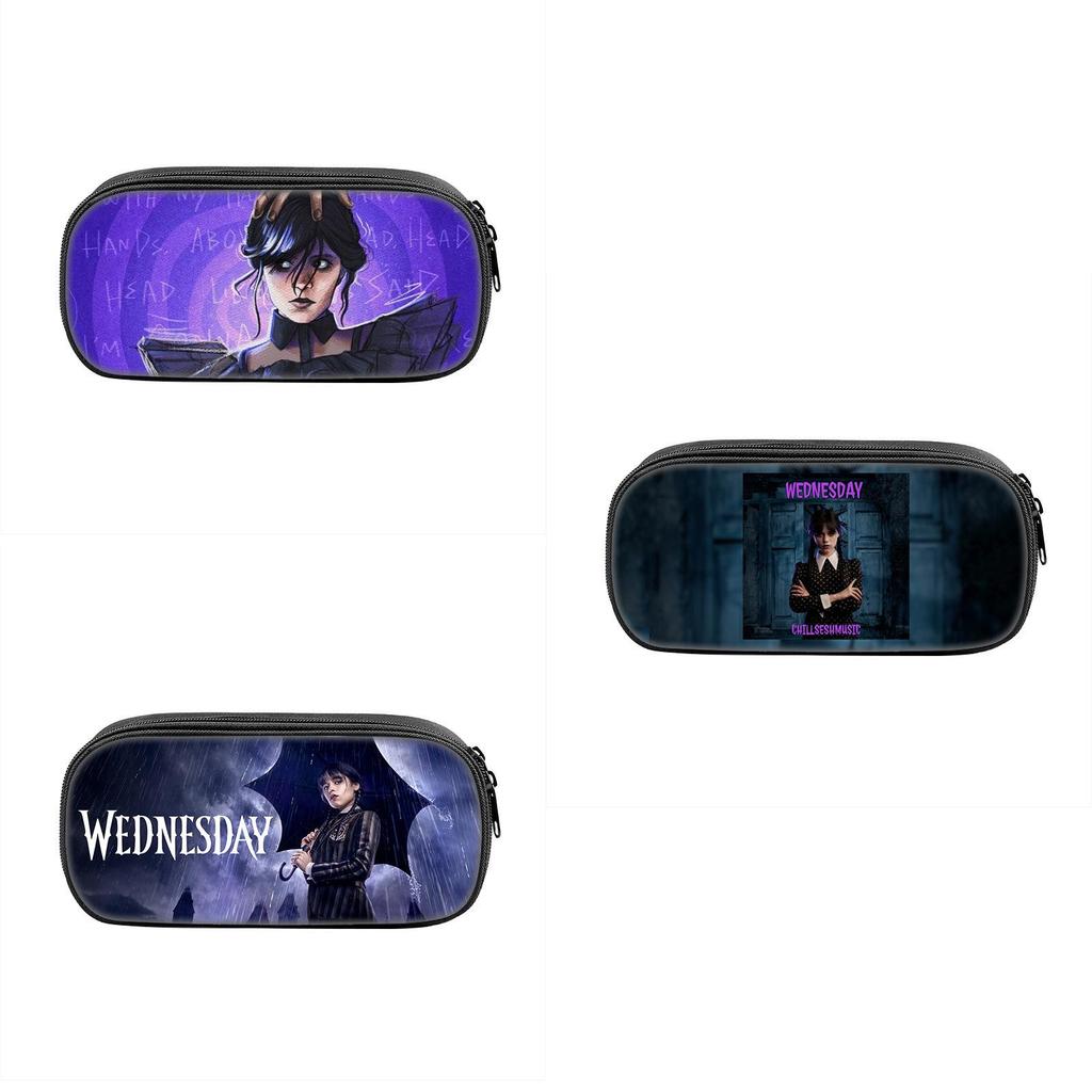 Wednesday Addams Pencil Case Oxford Material With Circular Design For Students And Collectors