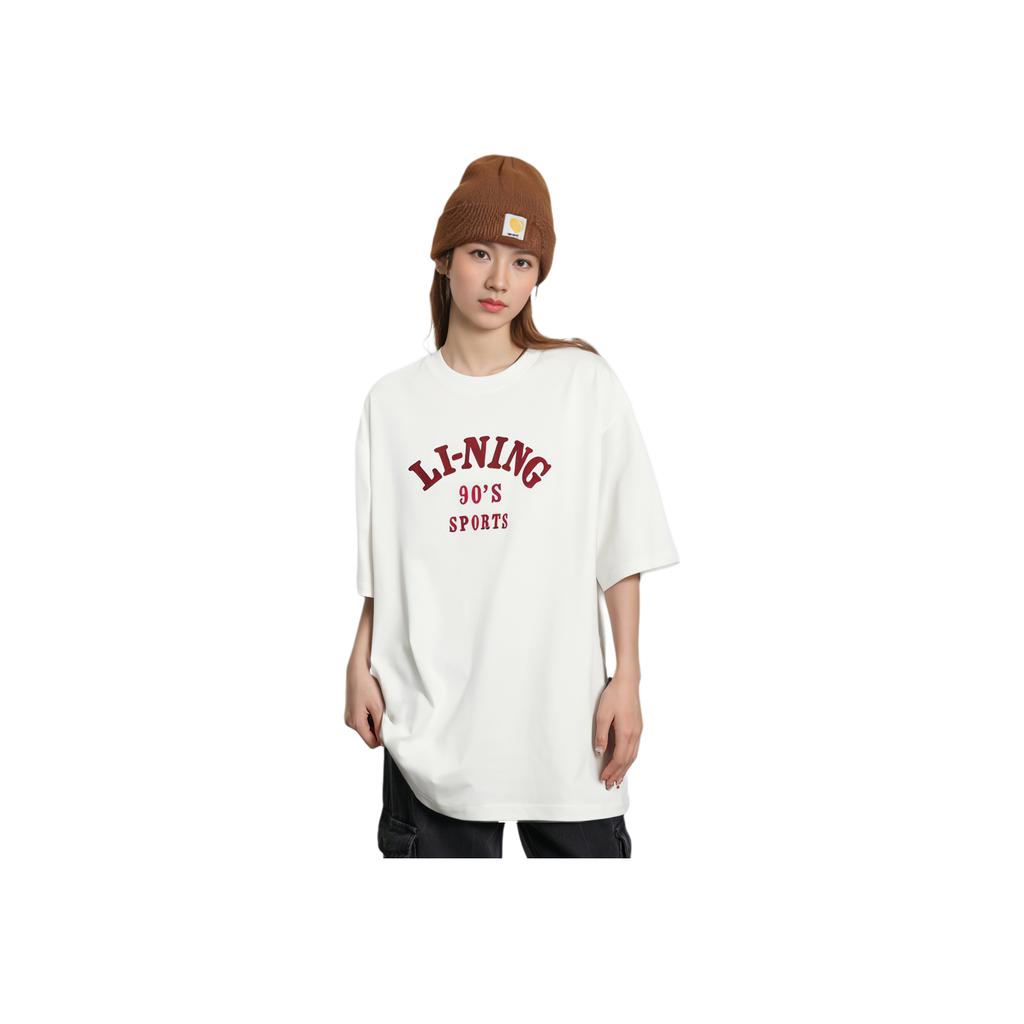 Li-Ning Weekend Youth Series Loose Soft Comfortable Round Neck Casual Sports Short Sleeve T-Shirt Unisex Tops Off-White AHSU683-8