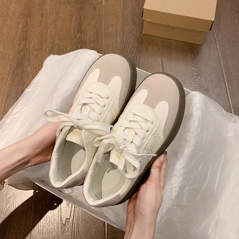 

Casual little white shoes board shoes Forrest Gump shoes women s 2025 spring and autumn new silver lace platform inner height-increasing Germa 35 бежевый
