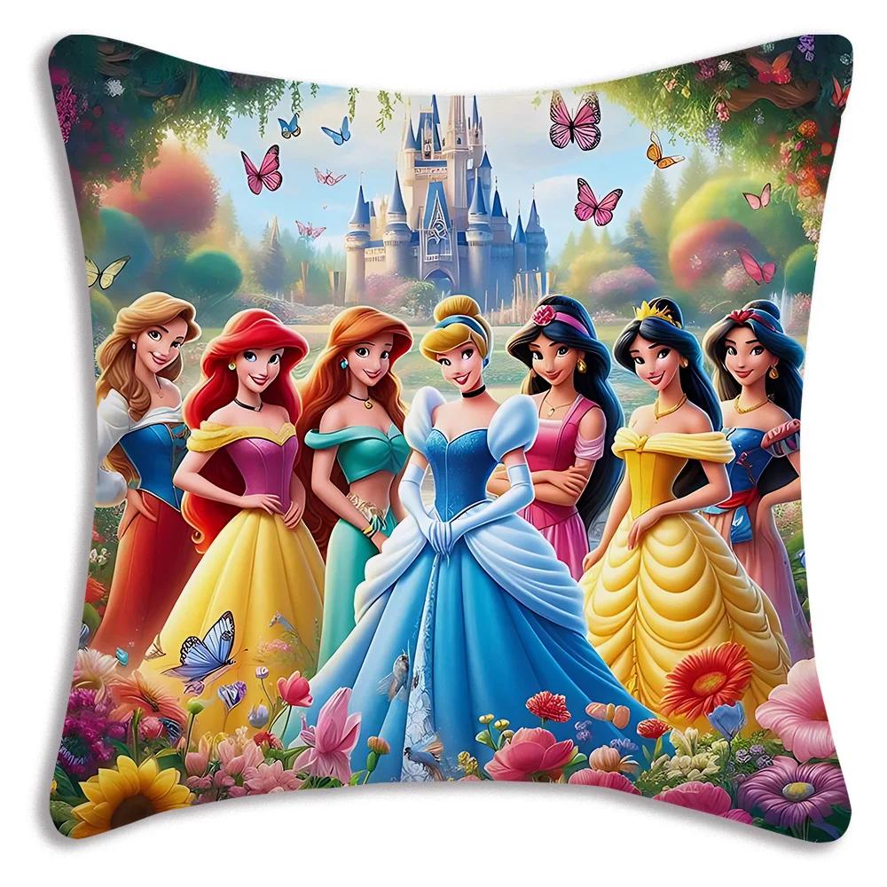 Pillow Covers Cartoon Cute Disneys Elsa Ariel Princess Sofa Decorative Home Double-sided Printing Short Plush Cute Cushion Cover