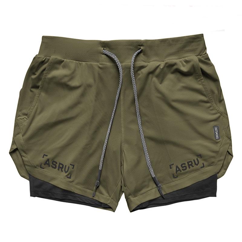 Shorts de Corrida ao Ar Livre Masculino Plus Size com Camada Dupla e Múltiplos Bolsos