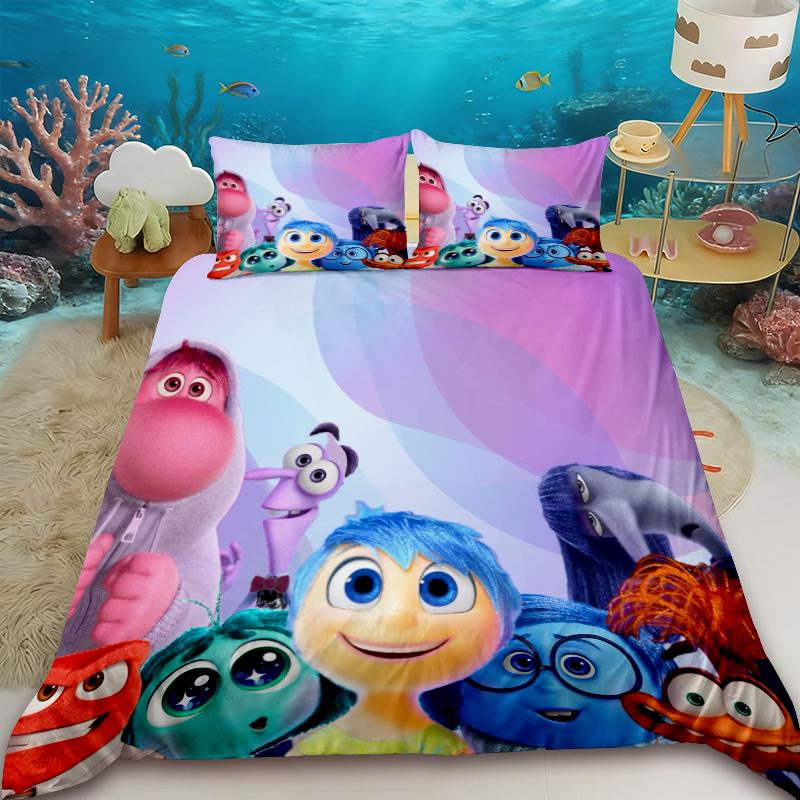 Inside Out Cartoon Duvet Cover Anime Bedding Set Quilt Cover with 2 Pillocase Queen King Full Bedroom Decor