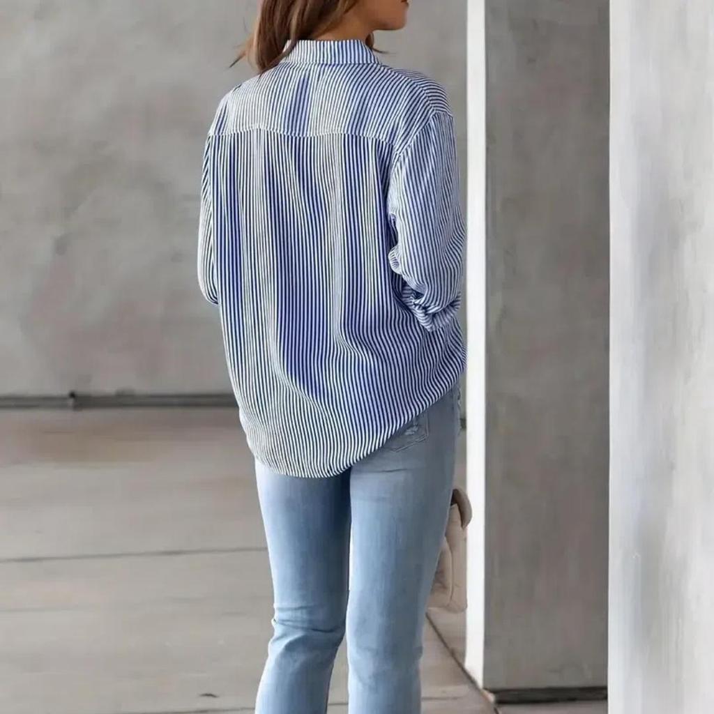 Chic Striped Print Long Sleeve Shirt - Women's Casual Clothing with Pocket and Button Front Perfect for Daily Wear