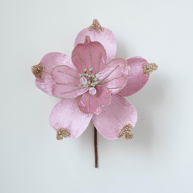 22CM Glitter Accents Flower Floral Decor Eco-Friendly Fabric Reusable Fabric Elegant Simulated Christmas Flowers Holiday Staging