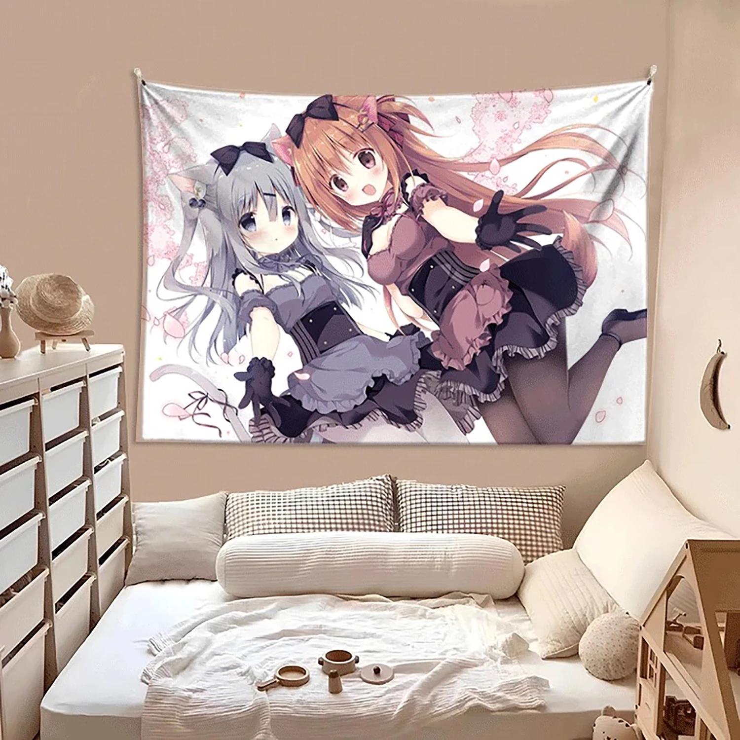 

VIKAMA Cherry Blossom Girl Anime Tapestry Macaron Gradient PrintCozy Kids Room Bedroom Background Decor Tapestry 74x94cm(29x37in)