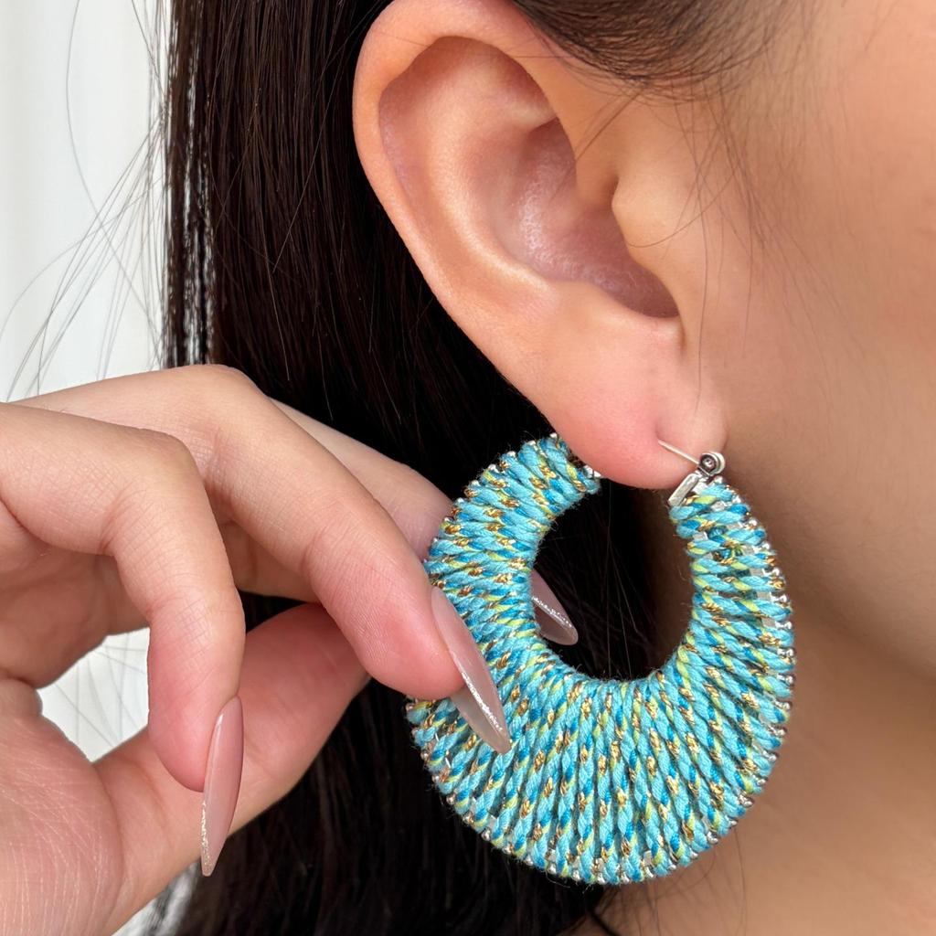 High-End Retro Versatile Ear Cuffs: Colorful Woven Hoops with 925 Silver Studs