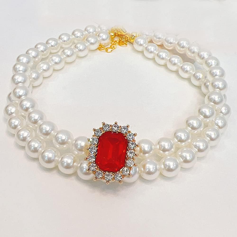 Pet Collar Adjustable Gem Cat Pearl Necklace Set with Diamond Elastic Pet Accessories