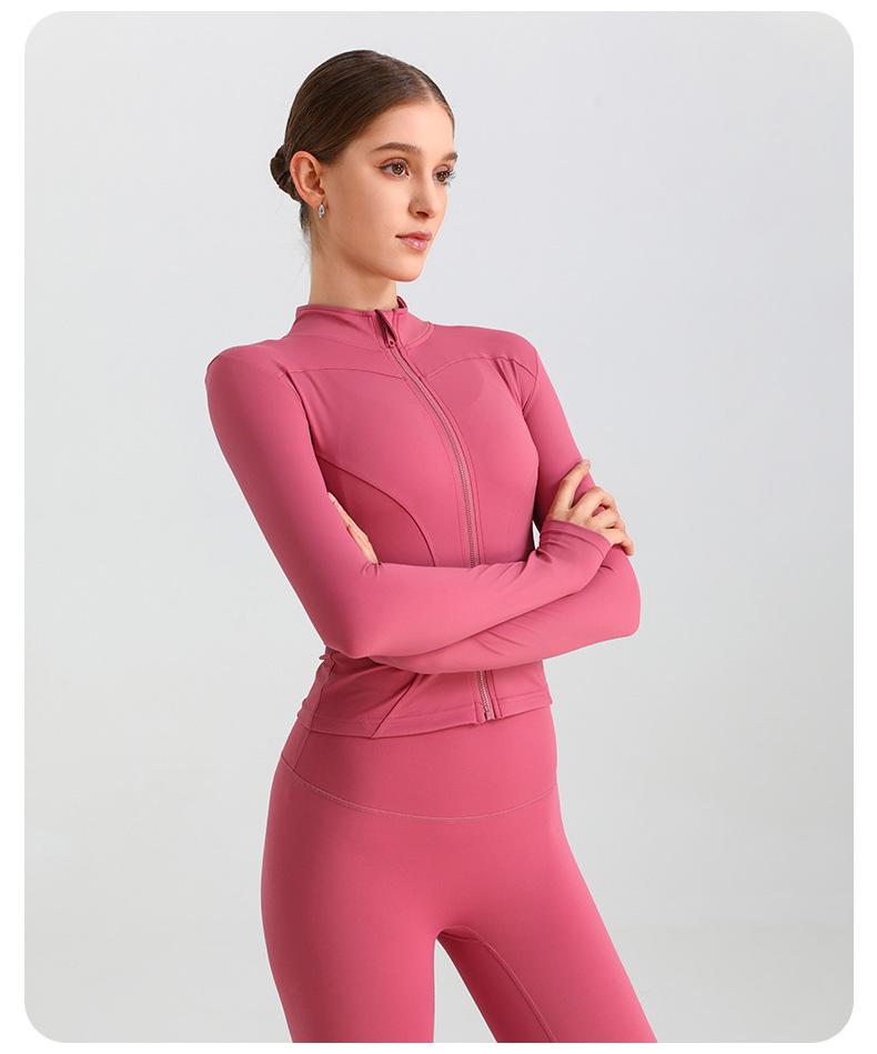 European & American Zipper Yoga Jacket - Quick-Drying, Slimming, Long Sleeve Fitness Top for Women