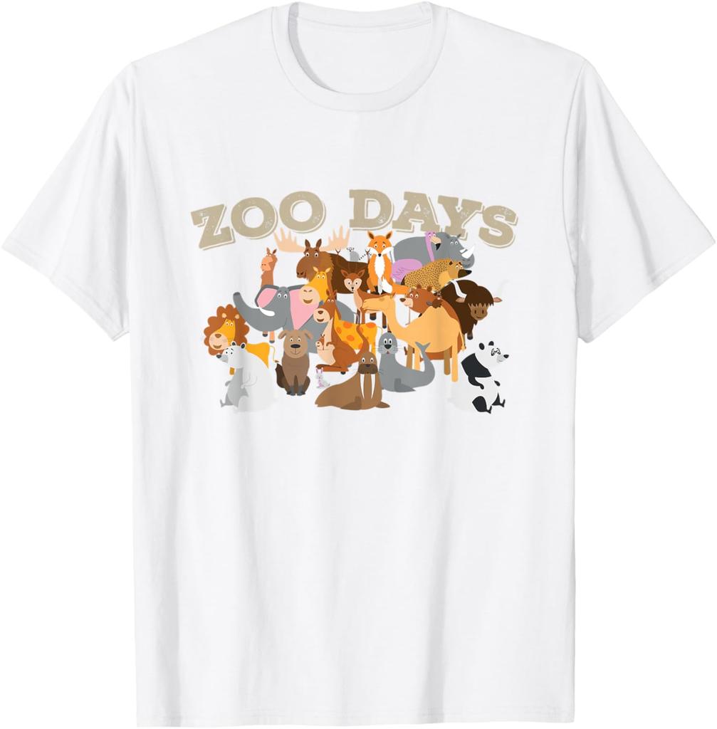 Zoo Days Animals Group Graphic Tee Shirt Men Casual Crew Neck Cotton TShirt