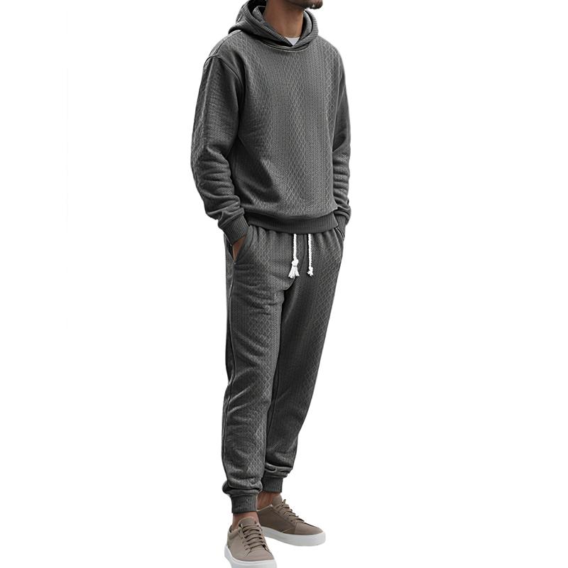 Men's 2 Piece Outfits Knit Jacquard Pullover Sweatshirt Tracksuit & Joggers Sweatpants Sweatsuit Sets with Pockets