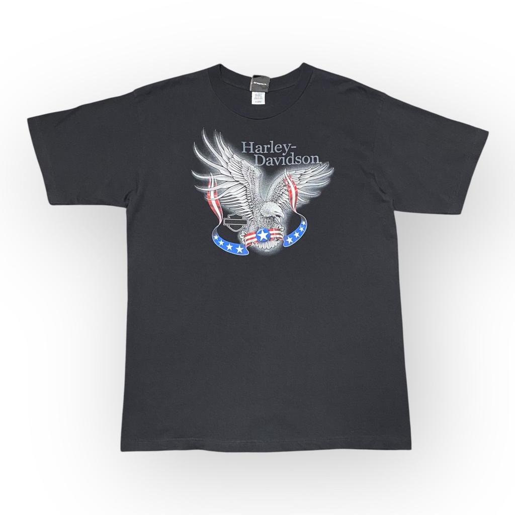Harley-Davidson XL Black Graphic T-Shirt Eagle USA Flag Patriotic Biker Tee Unisex T-Shirt