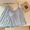 Cute Korean Style Women's Short-Sleeved Camisole Pajama Set with Chest Pads, Imitation Cotton