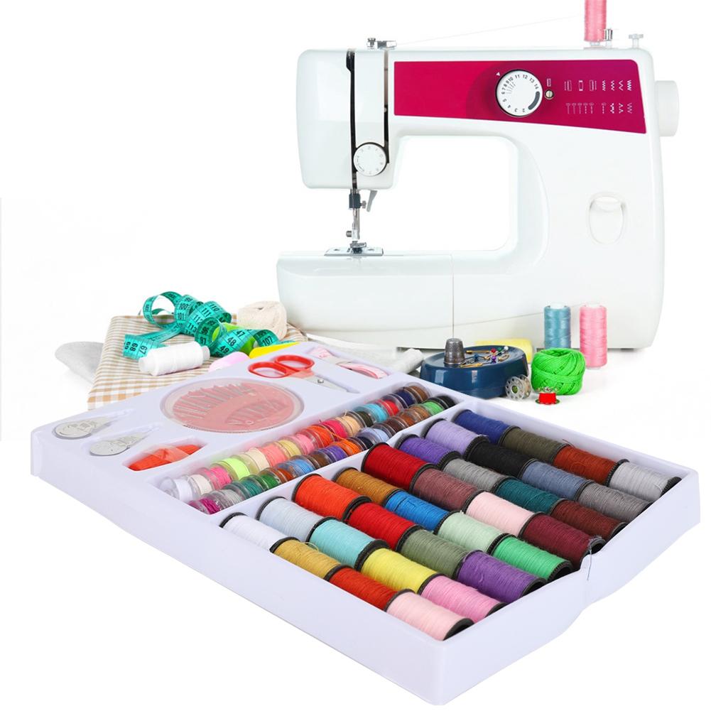 64 Rolls Portable Sewing Box Thread Spools Scissor Needles Accessories Set for Hand Stitching