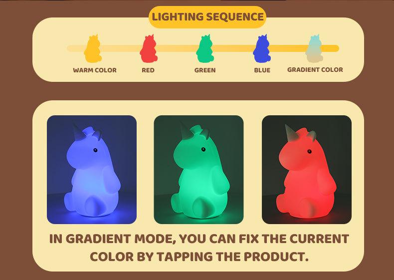 Unicorn USB Rechargeable Seven-Color Silicone Night Light for Kids