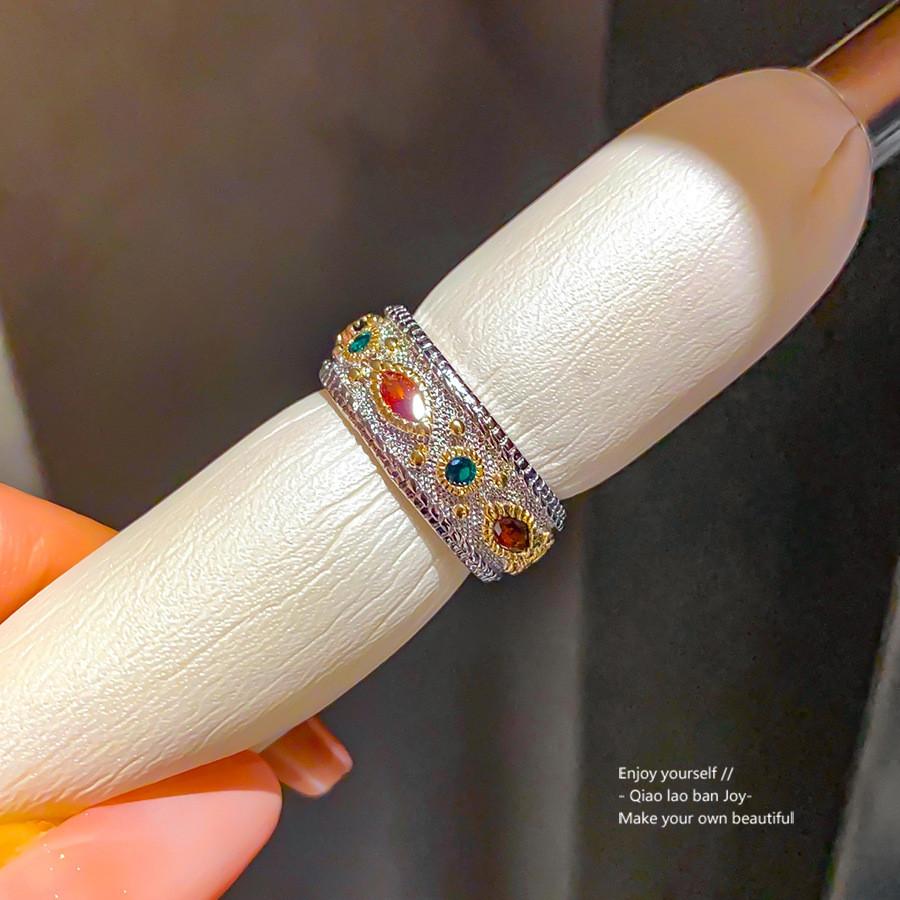 Copper Zircon Stone Vintage Ring With Geometric Design For Ladies Vintage Fashion