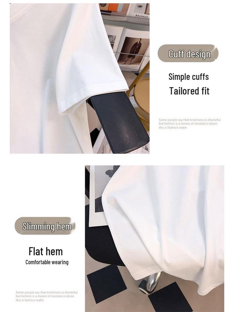 Plus Size V-Neck Loose Mid-Length Short-Sleeve T-Shirt for Women