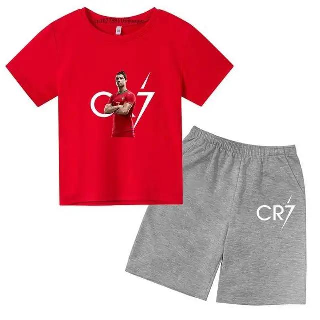 Kids Fashion Summer CR7 Sports Suits 3-14 Years Boys Girls 2pcs Casual Short Sleeve T-shirts+Pants Sets Children Idol Clothes