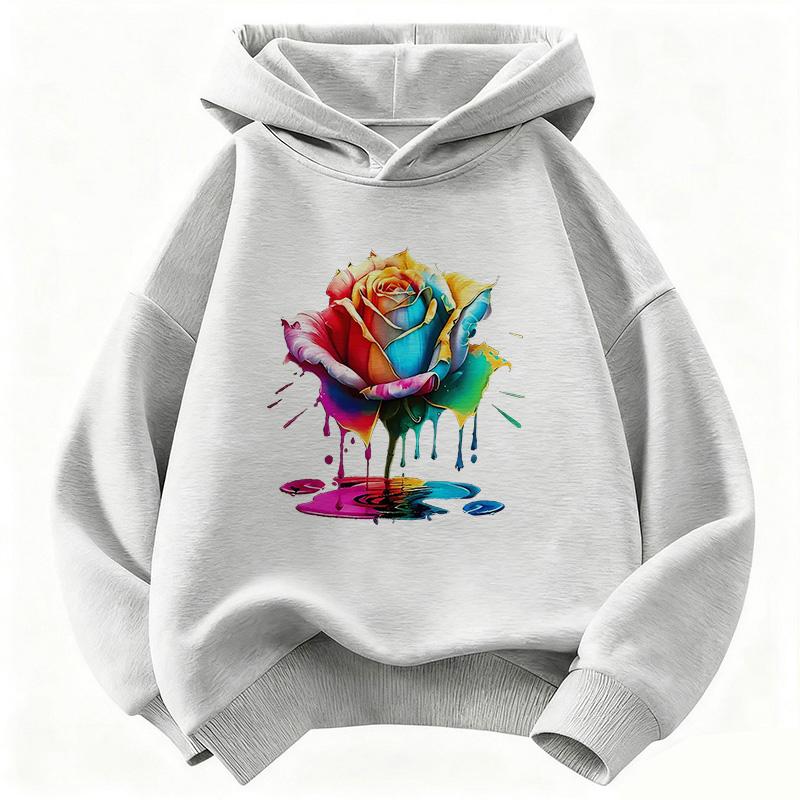 Colorful Flower Design Floral Gothic Hoodie Kids Children's Sweatshirt Hoody for Boys Girls Autumn Winter Casual Hoodies