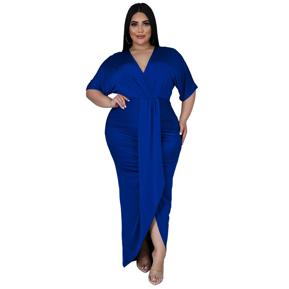Fashion Plus Size Women's Sexy Nightclub Irregular Split V-Neck Dress