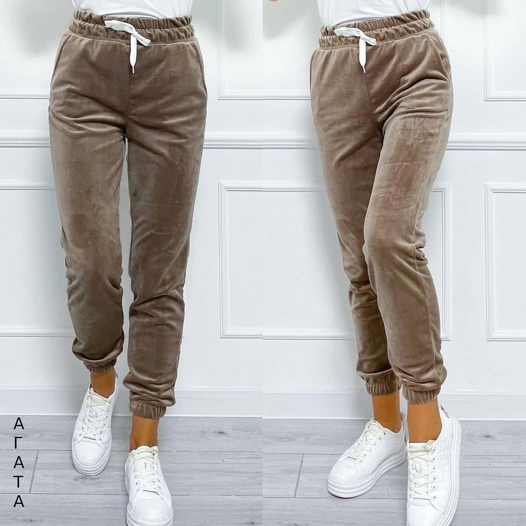 Solid Drawstring Velvet Jogger Pants Versatile Warm Sweatpants For Fall & Winter Women's Clothing