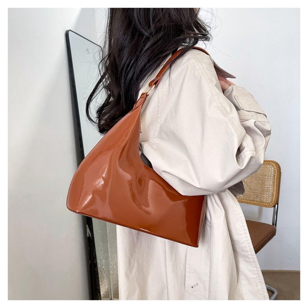 Women Retro Casual Shoulder Bags Glossy Solid PU Leather Shopper Bag Fashion Female Handbags