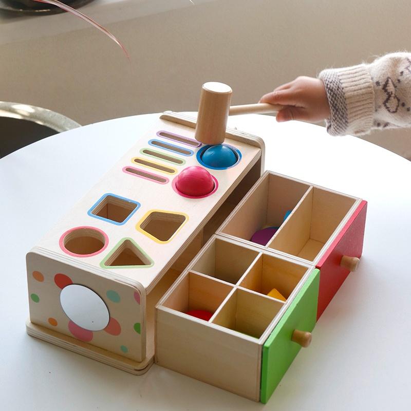 Montessori Wooden Sorting Stacking Toy for Kids Drawer Box Busy Board Matching Game Color Shape Sorting Toys Fine Motor Sensory