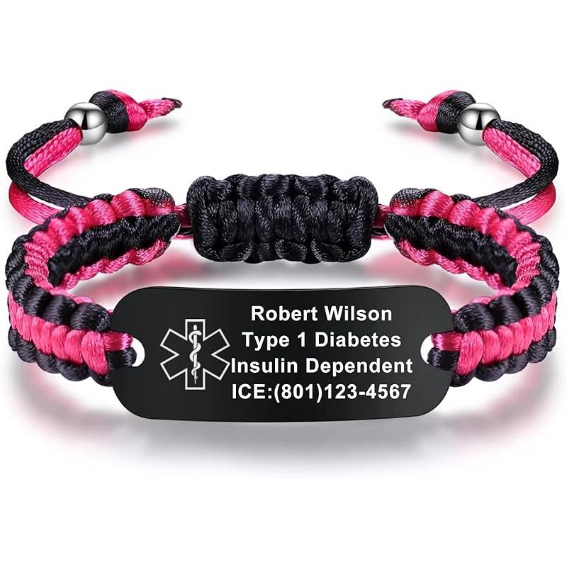 Medical Alert Bracelets for Women Personalized | Medical Alert ID Bracelets | Tow-Tone Polyester Rope Handmade Braided Emergency Bracelet, Adjustable
