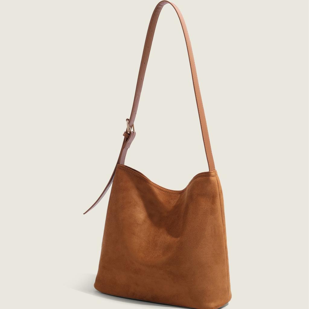 Autumn and Winter Frosted Suede Suede Bucket Bag Large Capacity Retro Commuter One-shoulder Tote Bag