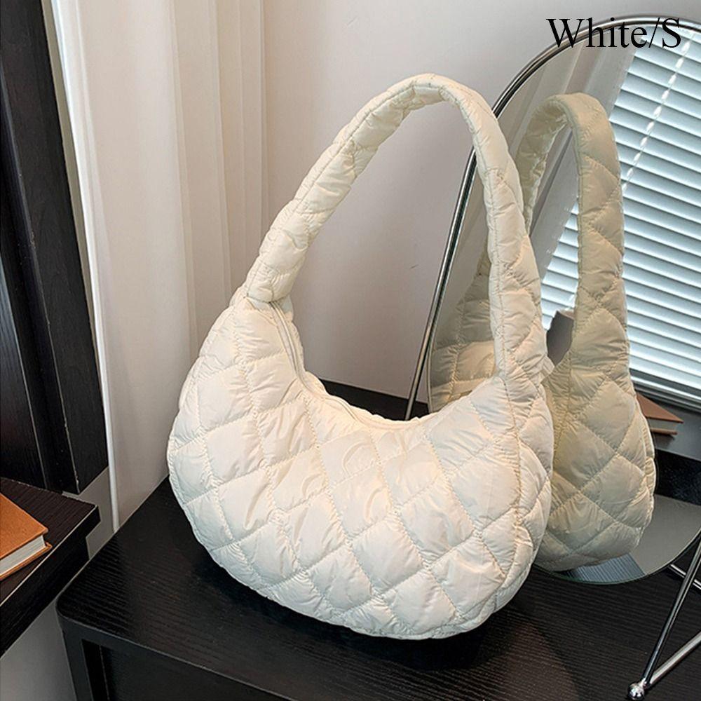 Casual Solid Color Shoulder Bags Large Capacity Down Cotton Padded Quilted Tote Bag Underarm Bags Women Girls