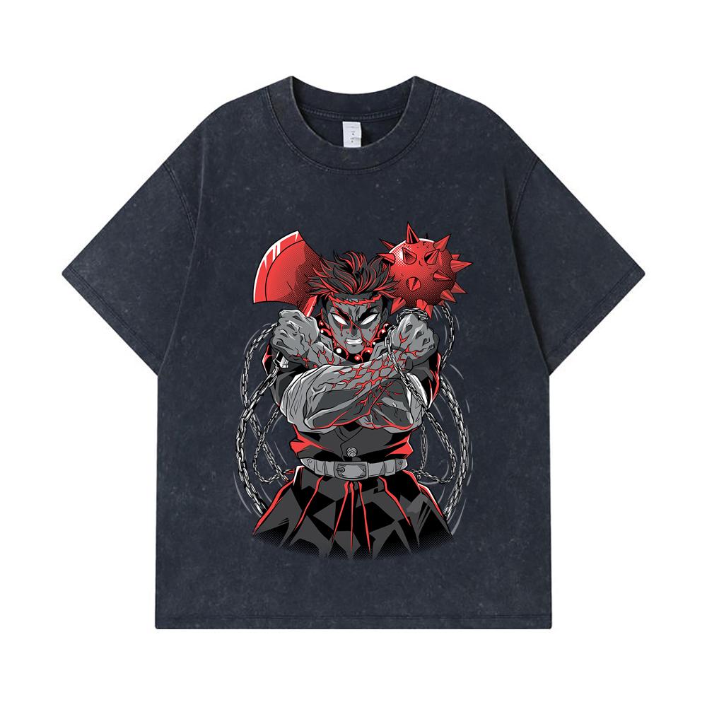 275 GSM Washed T-shirts 100% Cotton Demon Slayer V24 Gyomei Print Unisex Heavy Cotton T Shirt
