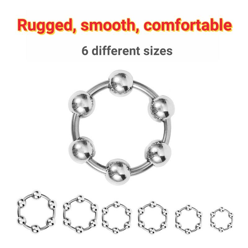 Men's Six Beads Lock Precision Sleeve Ring Stainless Steel Metal Penis Ring Sex Toys for Men Male Delay Ejaculation Cock Ring Glans Stimulator