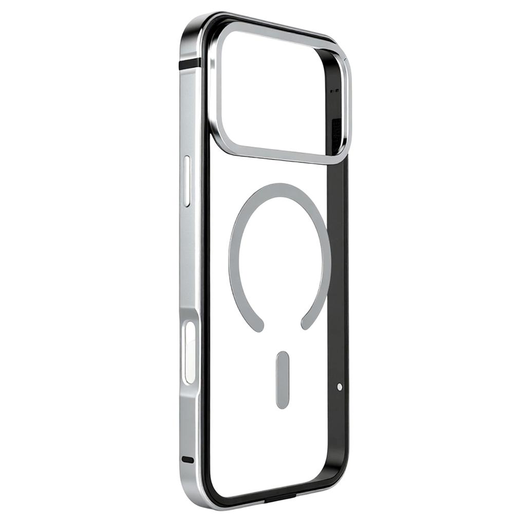 For iPhone 17 Pro Max Case Metal TPU Frame PC Back Clear Phone Cover Compatible with MagSafe