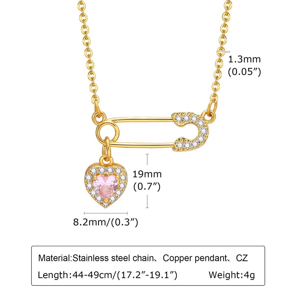 Hualanxin NC-1650 Gold Stainless Steel Heart & Zircon Brooch Necklace for Women