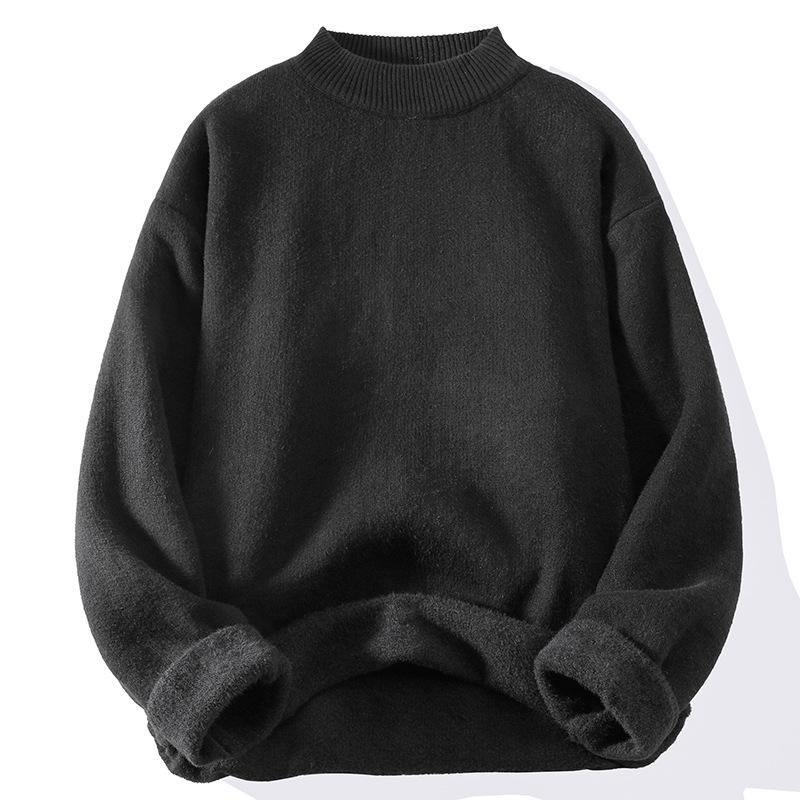 Men's Plush Half-High Collar Sweater, Fleece Knitwear, Thickened Warm Base Layer, Cross-Border Knit Sweater