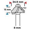 Shaped cutter with bearing, decorative, HM, 34.9 x 15 mm, 8 mm shank