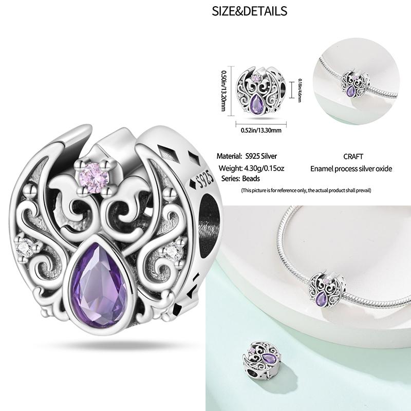 Copper Classic Purple Retro Heart Shape Lotus Angel Pattern Charms Beads Fit Necklace Bracelets Pendant Diy Jewelry