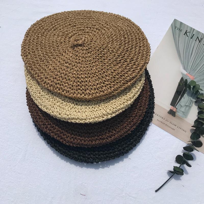 

Zhixun niche retro handmade straw beret painter hat retro style straw hat female summer M（56-58cm） хакі