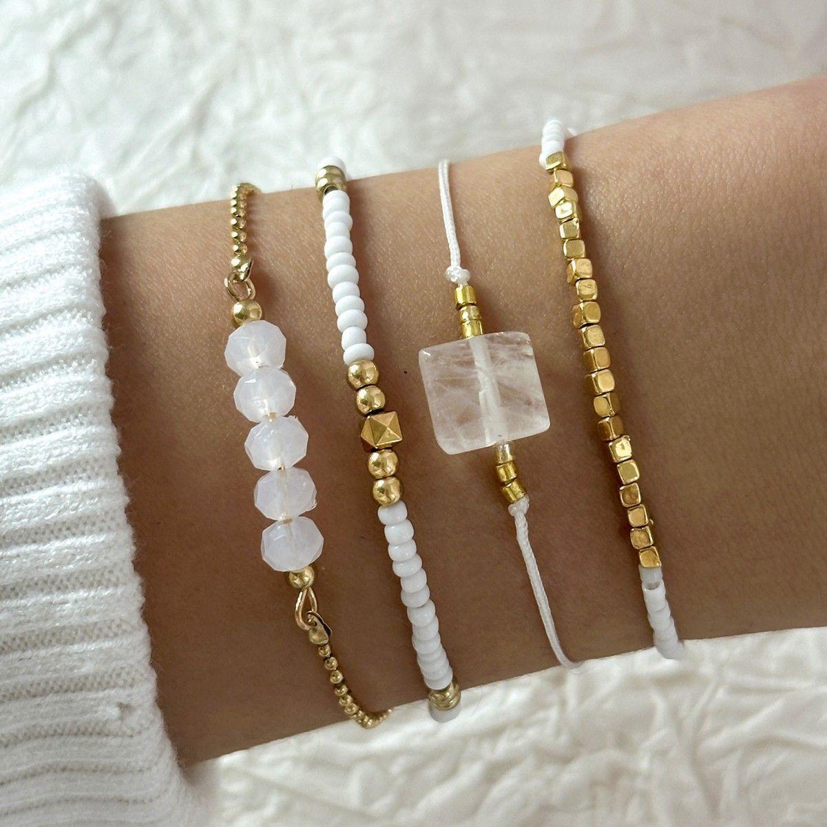 

4PCS Fashion Simple Glass Beads Beaded Bracelet Charm Jewelry Women s Friendship Gift